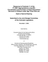 Response to Footnote 11 of the FY 2007 appropriations Long bill