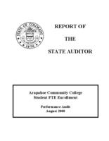 Arapahoe Community College student FTE enrollment, performance audit, August 2000