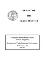Emergency medical and trauma services program, Department of Public Health and Environment : performance audit