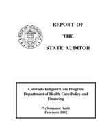 Colorado Indigent Care Program, Department of Health Care Policy and financing : performance audit
