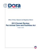 2013 sunset review, the Pet Animal Care and Facilities Act