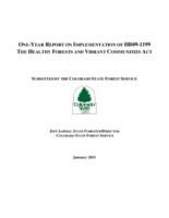 One-year report on implementation of HB09-1199, the Healthy forests and vibrant communities act