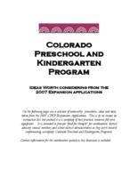 Colorado Preschool and Kindergarten Program : ideas worth considering from the 2007 expansion applications