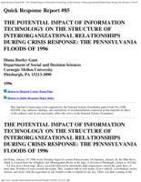 The potential impact of information technology on the structure of inter-organizational relationships during crisis response : the Pennsylvania floods of 1996