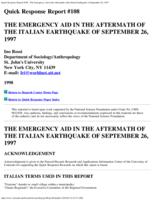 The emergency aid in the aftermath of the Italian earthquake of September 26, 1997