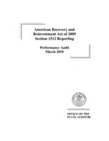 American Recovery and Reinvestment Act of 2009, section 1512 reporting : performance audit