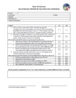 American Recovery and Reinvestment Act project administration and report requirements for the CWSRF : a practical approach for Colorado assistance recipients. Appendix B: Buy American Checklist