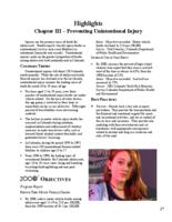 Adolescent health in Colorado 2003 : report and recommendations of the Advisory Council on Adolescent Health, Colorado Department of Public Health and Environment. Chapter 3: Preventing Unintentional Injury