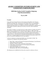 Final report on employment and community participation recommendations. Appendix D: Ad Hoc Committee on Employment and Community Participation
