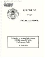 Evaluation of actions taken on the 1999 Division of Wildlife performance audit, as of May 2000