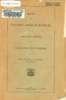 Message of Governor James H. Peabody, and the Inaugural address of Governor Alva Adams to the fifteenth General Assembly of Colorado, 1905