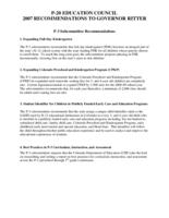 P-20 Education Council 2007 recommendations to Governor Ritter