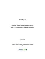 Colorado model content standards review, phase II: civics, economics, geography and history
