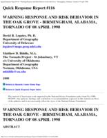 Warning response and risk behavior in the Oak Grove-Birmingham, Alabama, tornado of 8 April 1998. Document and Appendices A, C, D, E, and F