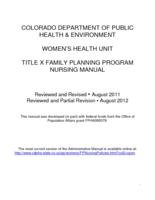 Title X Family Planning Program nursing manual