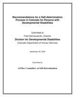 Recommendations for a self-determination process in Colorado for persons with developmental disabilities