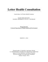 Letter health consultation, onsite indoor air worker health evaluation, Hazen Research Inc., Golden, Jefferson County, Colorado