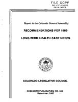 Recommendations for 1988 : Legislative Council report to the Colorado General Assembly