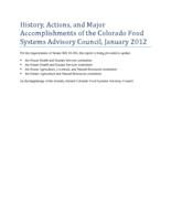 History, actions, and major accomplishments of the Colorado Food Systems Advisory Council, January 2012