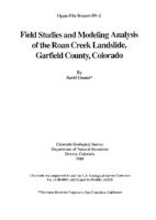 Field studies and modeling analysis of the Roan Creek landslide, Garfield County, Colorado