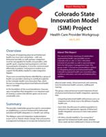 Colorado's state health innovation plan:  Health Care Provider Workgroup, July 12, 2013