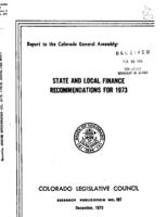 State and local finance recommendations for 1973