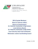 2016 sunset reviews, Board of Veterans Affairs, Board of Commissioners for Veterans Community Living Centers, Court Security Cash Fund Commission, Restorative Justice Coordinating Council