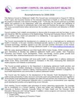 Advisory Council on Adolescent Health accomplishments for 2006-2008