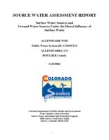 Source water assessment report: ground water sources. Boulder County. Allenspark WSD