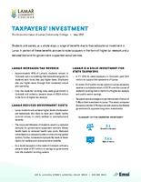 Analysis of the economic impact and return on investment of education. The economic value of Lamar Community College. Taxpayers' investment