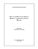 Study of the management, storage, retrieval, and archiving of state records : report to the Colorado General Assembly