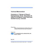 Evaluation of "Review of Phase II hydrogeologic study" (December 20, 2008) for the Mamm Creek field area, Garfield County, Colorado