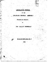 Legislative Council of the Colorado General Assembly presents an analysis of 1954 ballot proposals