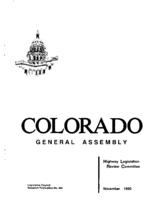 Colorado General Assembly, Highway Legislation Review Committee recommendations for 1991 : report to the Colorado General Assembly