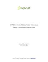 Healthy communities evaluation project : final report and program recommendations / Annex E: List of Healthy Communities Stakeholder Interviews