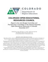 Report to the Joint Budget Committee and the Education Committees of the General Assembly, open educational resources in Colorado