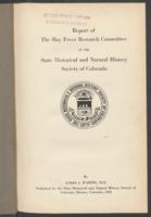 Report of the Hay Fever Research Committee of the State Historical and Natural History Society of Colorado