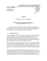 Executive order. [series D] D 001 06 Declaring a Disaster Emergency Due to a Wildfire in Las Animas and Huerfano Counties