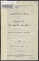 Inaugural address of Governor Julius C. Gunter : delivered before the Twenty-First General Assembly, State of Colorado, in Joint Session, January 9, 1917