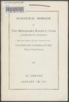 Inaugural address of the Honorable Ralph L. Carr, Governor of Colorado delivered before the Joint Session of the Colorado Legislature Thirty-third session, at Denver, January 13, 1941