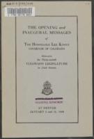 The opening and inaugural message of the Honorable Lee Knous, Governor of Colorado : delivered to the thirty-seventh Colorado Legislature in joint session at Denver, January 6 and 11, 1949