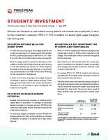 Analysis of the economic impact and return on investment of education. The economic value of Pikes Peak Community College. Students' Investment