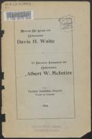 Mensaje bi-anual del Gobernador Davis H. Waite : y, Discurso inaugural del Gobernador Albert W. McIntire, a la decima Asamblea Genera, estado de Colorado
