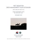 Wet Mountain deer management plan extension, data analysis unit D-34 game management units 69, 84, 86, 691, 861