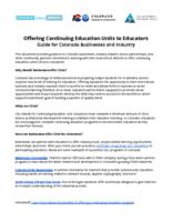 Offering continuing education units to educators guide for Colorado businesses and industry