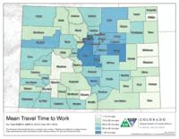 American community survey maps, 2016. Mean travel time to work