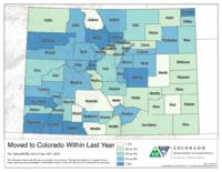 American community survey maps, 2016. Moved to Colorado within the last year