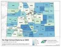 American community survey maps, 2016. No high school diploma or GED