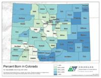 American community survey maps, 2016. Percent born in Colorado