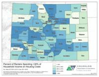 American community survey maps, 2016. Percent of renters spending >30% of household income on housing costs